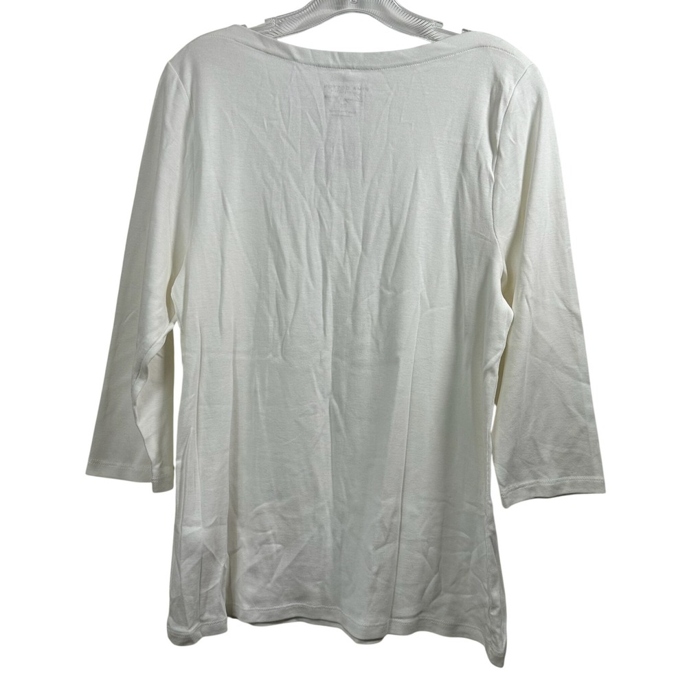 Charter Club Luxury Woman White Pima Cotton Boat Neck 3/4 Sleeve Top 0X NEW - Picture 2 of 6